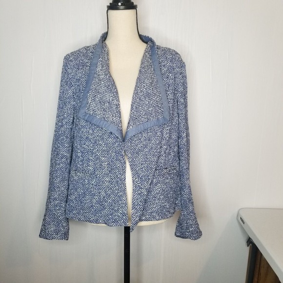 TALBOTS  Women's BLUE & WHITE TWEED JACKET Size Large - Picture 3 of 12